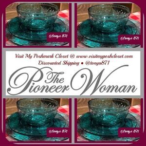 🦋 New Pioneer Woman Cassie Teal Glass Dinnerware, Set of 12 Pieces